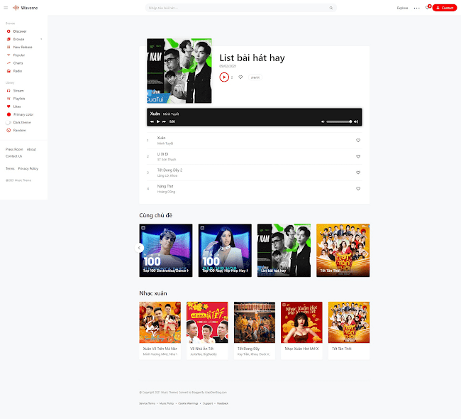 Template blogspot phát nhạc + youtube api chuyên nghiệp load nhanh